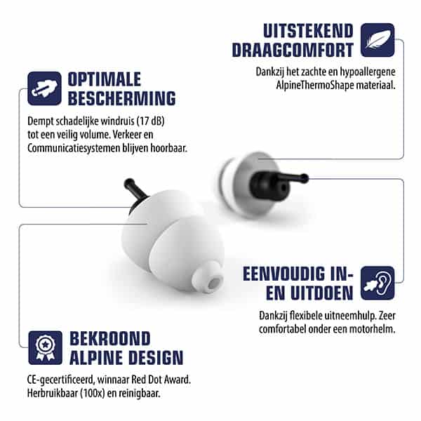 Alpine Motosafe Tour - Motor Oordoppen SNR 17 dB - 1 paar