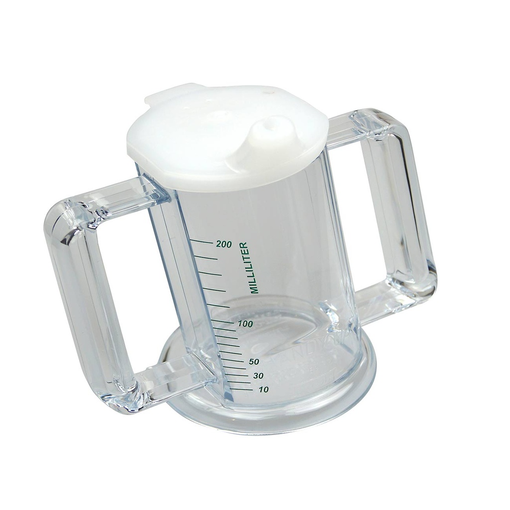 Handycup® schuine beker + 2 tuitjes 237 ml - transparant met ml maataanduiding